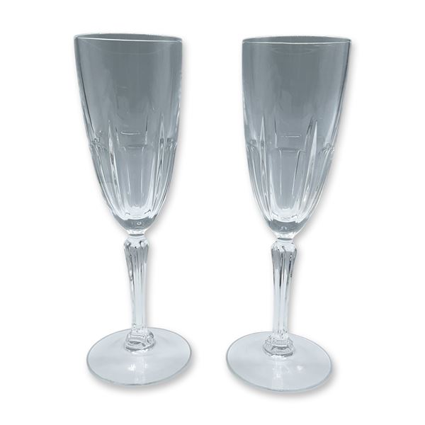 Pair of Vintage Crystal Champagne Flutes