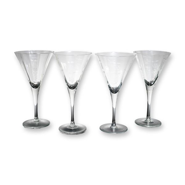 4-Piece Crystal Floral Motif Martini Glasses