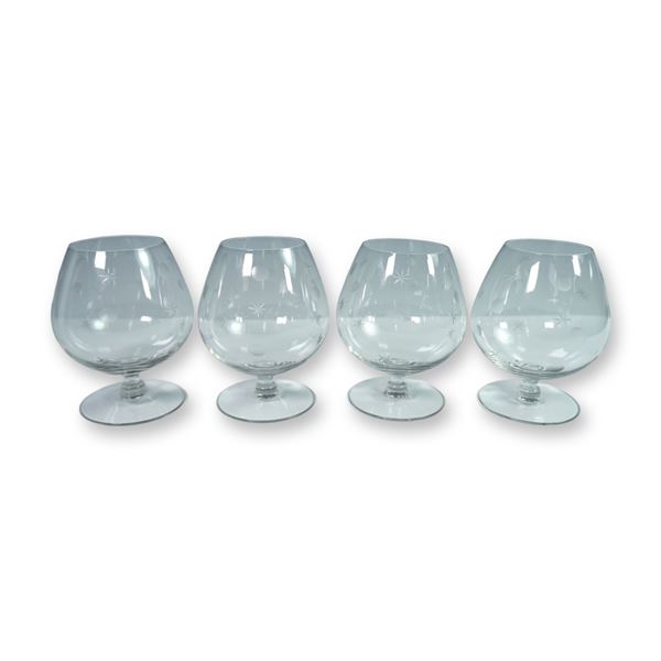 4-Piece Star and Dot Etched Brandy Glasses