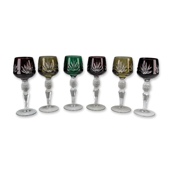 6pc Bohemian Cut to Clear Crystal Cordial Glasses