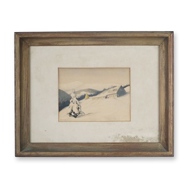 W. Bartke, Watercolor on Paper, Winter Landscape, Signed