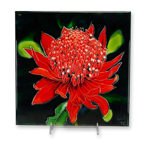 Hand-Painted Ceramic Waratah Flower Art Tile