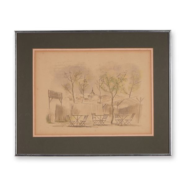 Eduardo Vicente, Color Lithograph on Paper, Outdoor Cafe Scene