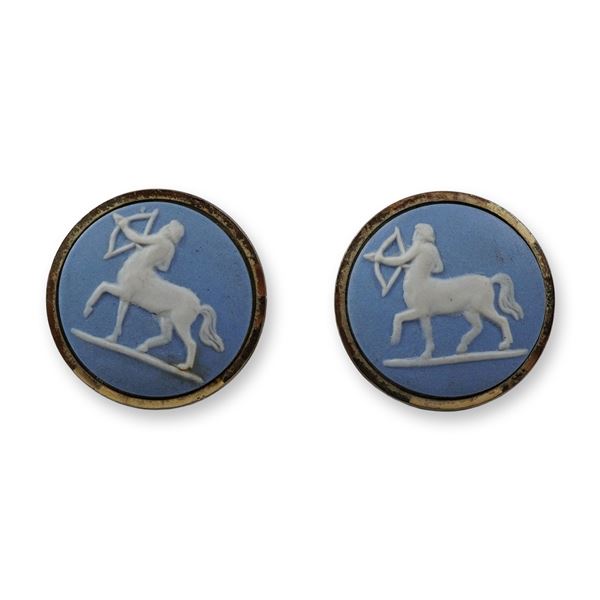 A Pair of Vintage Gilt Jasperware-Style Sagittarius Centaur Cufflinks
