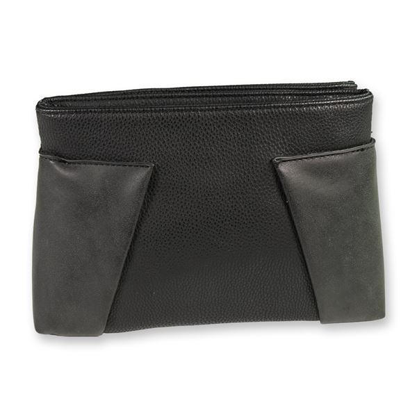 Black Faux Leather Double-Zip Clutch Bag with Striped Lining