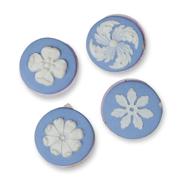 4pc Jasperware Style Ceramic Medallions with Floral Relief