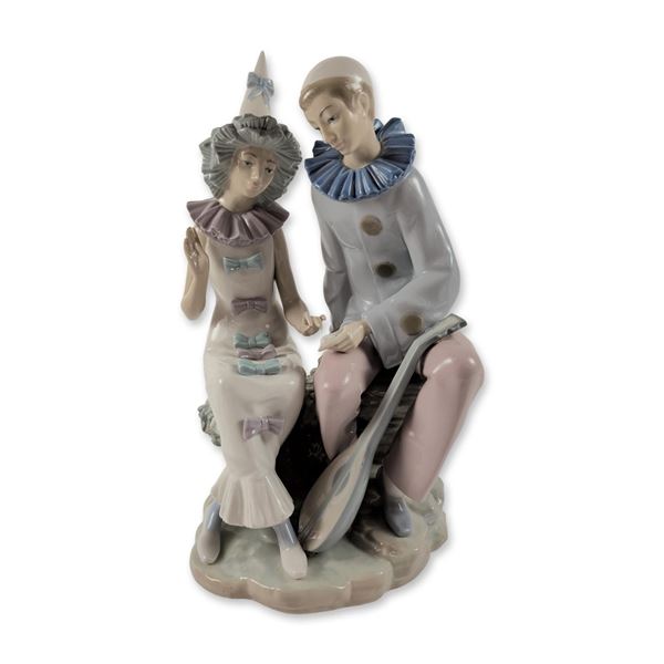 NAO by Lladro Spanish Porcelain Pierrot and Columbine Couple Sculpture