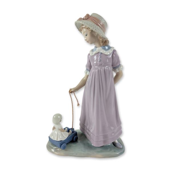 Lladro Porcelain Figurine, Girl with Toy Wagon 1005044