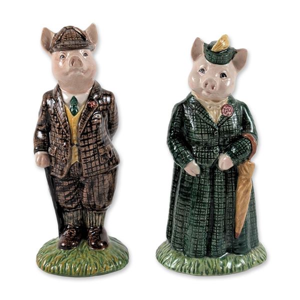 2pc Beswick Country Folk Ceramic Pig Figurines