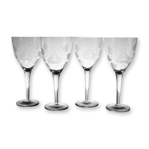 4-Piece Floral Etched Crystal Wine Glasses
