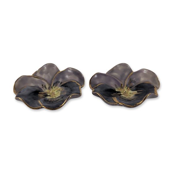 2pc RC Marked Ceramic Pansy Dishes