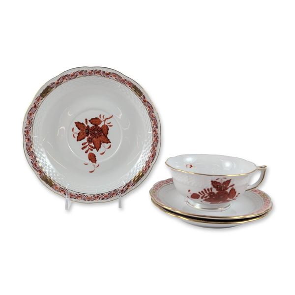 4pc Herend Chinese Bouquet Orange Porcelain Grouping
