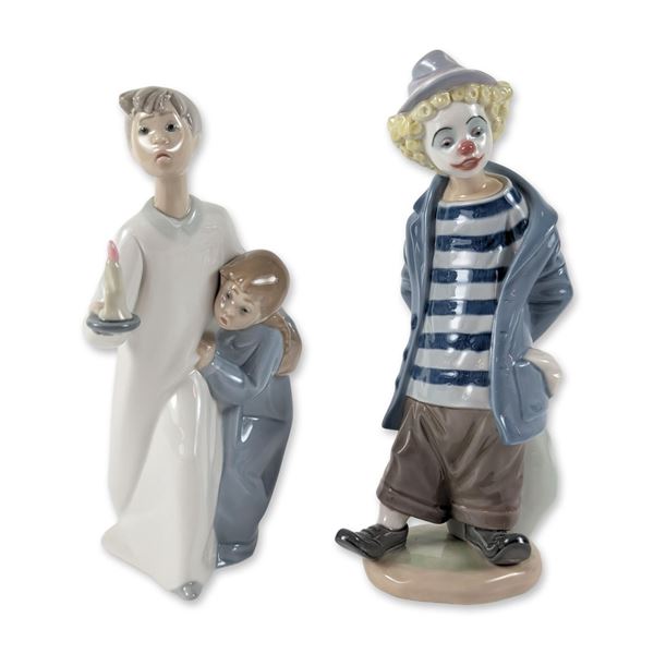 2pc Lladro Porcelain Figurines, Boy and Girl and Little Traveler