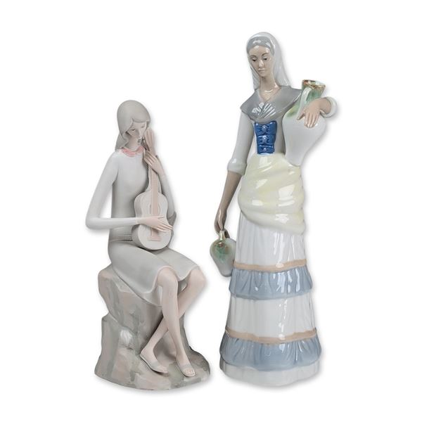 2pc Spanish Glazed and Bisque Porcelain Figurines including Tengra