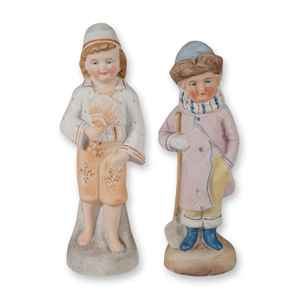 2-Piece Bisque Porcelain Figurines, Seasonal Boys