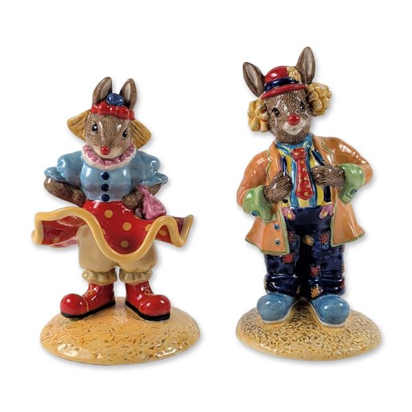 2pc Royal Doulton Bunnykins Clarence and Clarissa Clown Figurines
