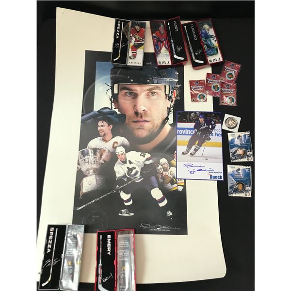 LOT OF HOCKEY MEMORABILIA INCLUDING SIGNED MINI STICKS