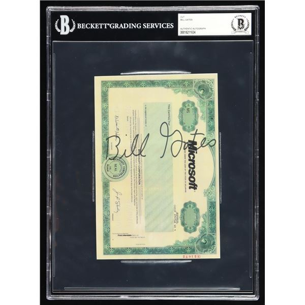 BILL GATES SIGNED MICROSOFT SHARE CERTIFICATE - BECKETT ENCAPSULATED