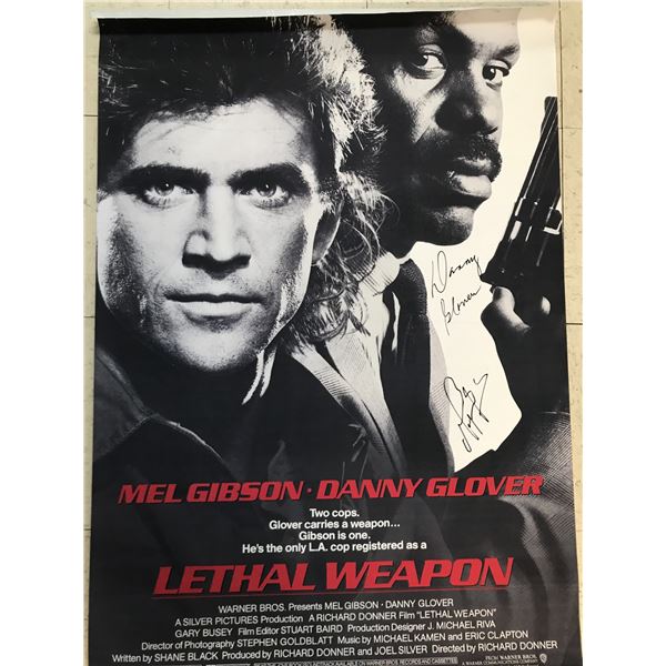MEL GIBSON AND DANNY GLOVER SIGNED LETHAL WEAPON MOVIE POSTER - WWOC COA