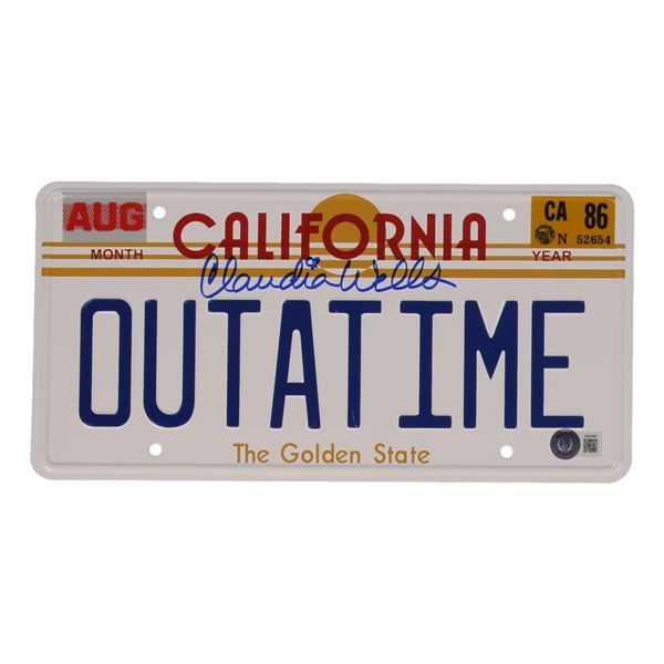 CLAUDIA WELLS SIGNED OUTATIME BACK TO THE FUTURE LICENSE PLATE - BECKET COA