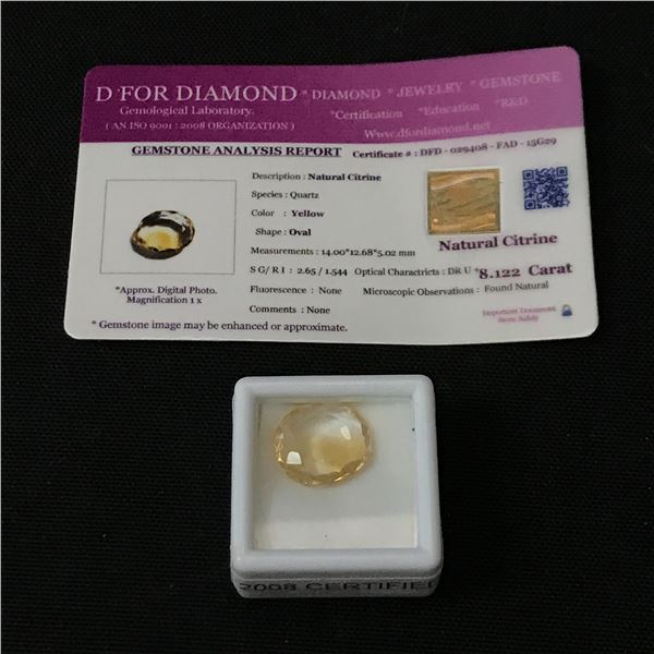 D FOR DIAMOND 8.122 CARAT NATURAL CITRINE