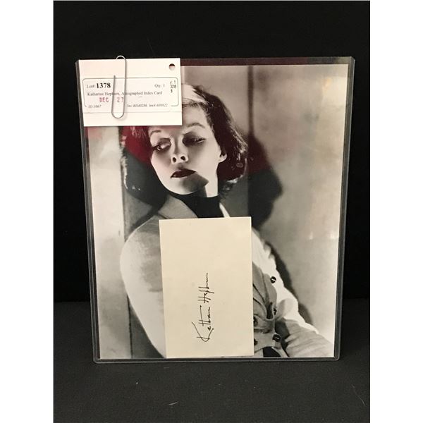 KATHRYN HEPBURN SIGNED INDEX CARD WITH 8 X 10 PHOTO
