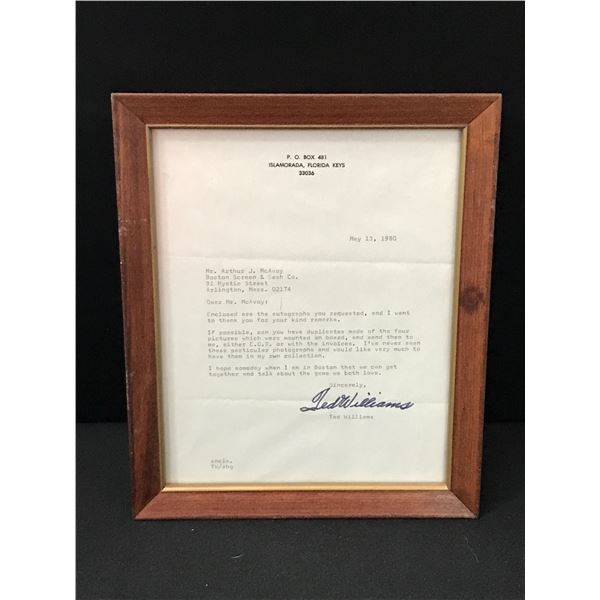 1980 TED WILLIAMS SIGNED CONTRACT WITH FRAME