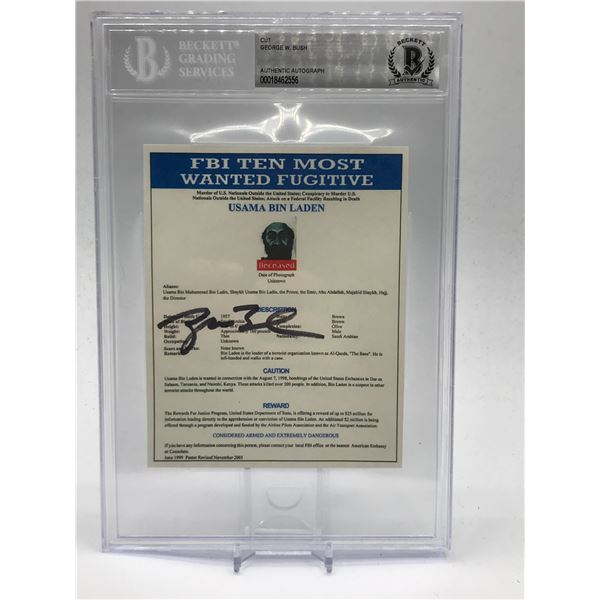 GEORGE W BUSH SIGNED FBI'S MOST WANTED CUT - BECKETT ENCAPSULATED