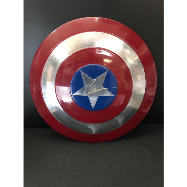 CHRIS EVANS SIGNED AAA REPLICA CAPTAIN AMERICA METAL SHIELD - WWOC COA