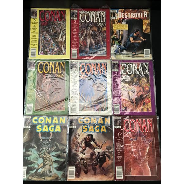 LOT OF 9 COMICS INCLUDING 8 CONAN SAGA - MARVEL COMICS