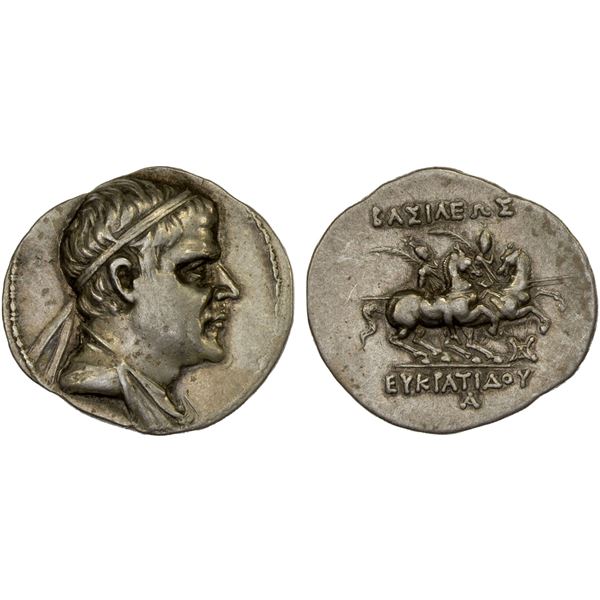 BACTRIA: Eukratides I Megas, ca. 170-145 BC, AR drachm (4.17g), VF