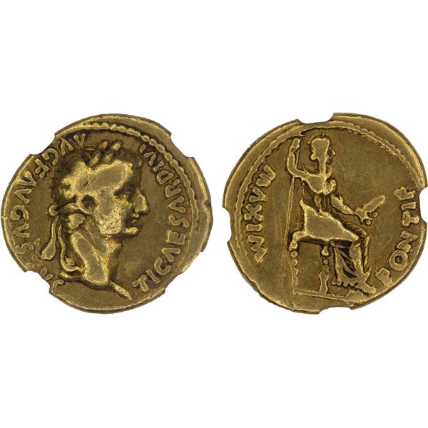 ROMAN EMPIRE: Tiberius, 14-37 AD, AV aureus (7.59g), Lugdunum, NGC Fine