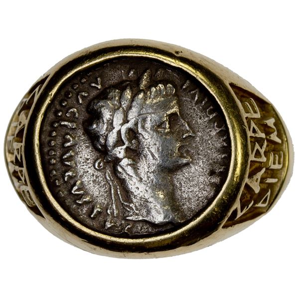 ROMAN EMPIRE: Tiberius, 14-37 AD, coin ring (30.66g), VF