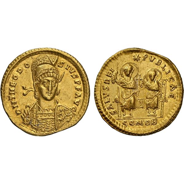 ROMAN EMPIRE: Theodosius II, 402-450 AD, AV solidus (4.42g), Constantinople, 425-429 AD, NGC AU