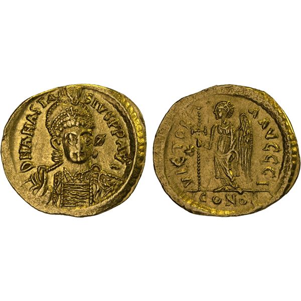 BYZANTINE EMPIRE: Anastasius I, 491-518, AV solidus (4.26g), Constantinople, XF