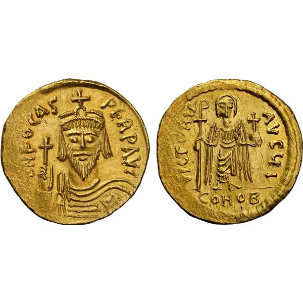 BYZANTINE EMPIRE: Phocas, 602-610, AV solidus (4.45g), Constantinople, 603-607, NGC Choice AU