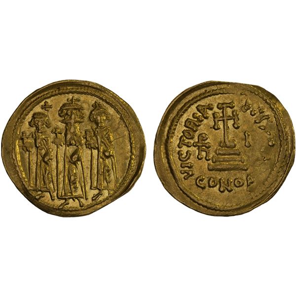 BYZANTINE EMPIRE: Heraclius, 610-641, AV solidus (4.36g), Constantinople, indiction year 10 (636/7 A