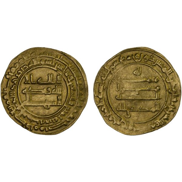 ABBASID: al-Muktafi, 902-908, AV dinar (3.99g), al-Masisa, AH295, strong VF