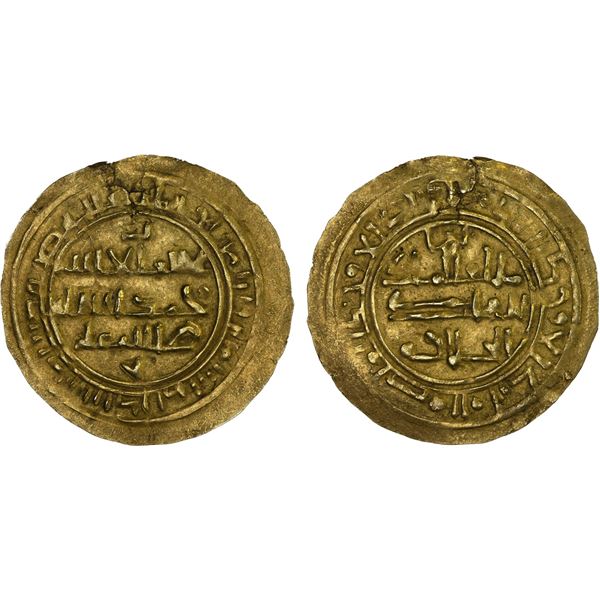 NAJJAHID: al-Mansur b. Fatik, 1109-1123, AV dinar (1.94g), Dathina, AH4xx, XF