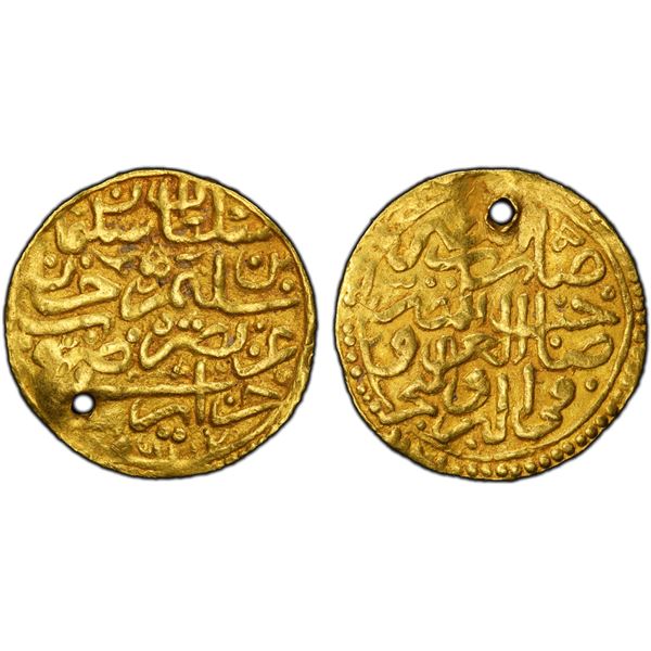 OTTOMAN EMPIRE: Süleyman I, 1520-1566, AV sultani (3.47g), Jaza'ir, AH926, PCGS XF details