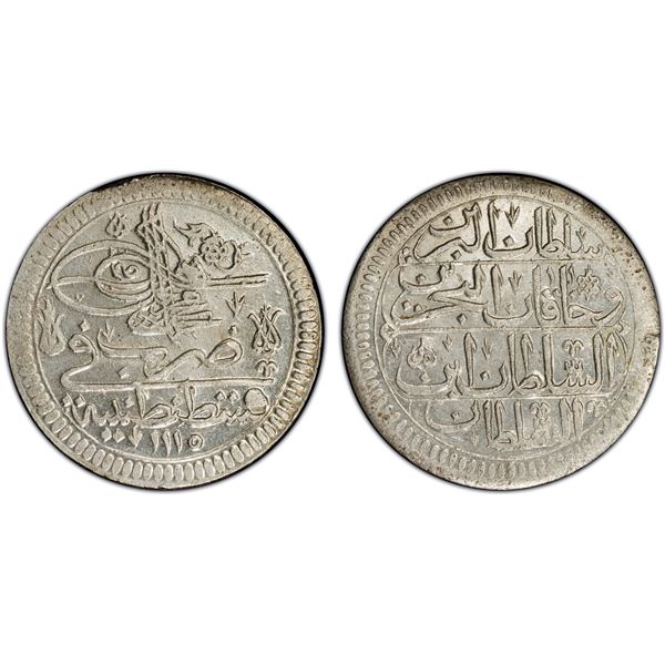 TURKEY: Ahmed III, 1703-1730, AR kurush, Kostantiniye, AH1115, PCGS MS64
