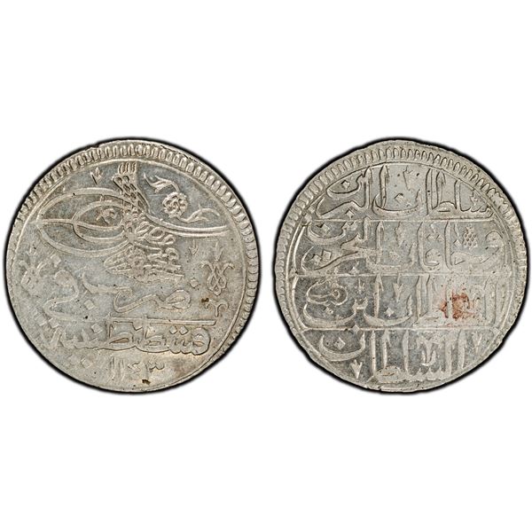 TURKEY: Mahmud I, 1730-1754, AR kurush, Kostantiniye, AH1143, PCGS MS63