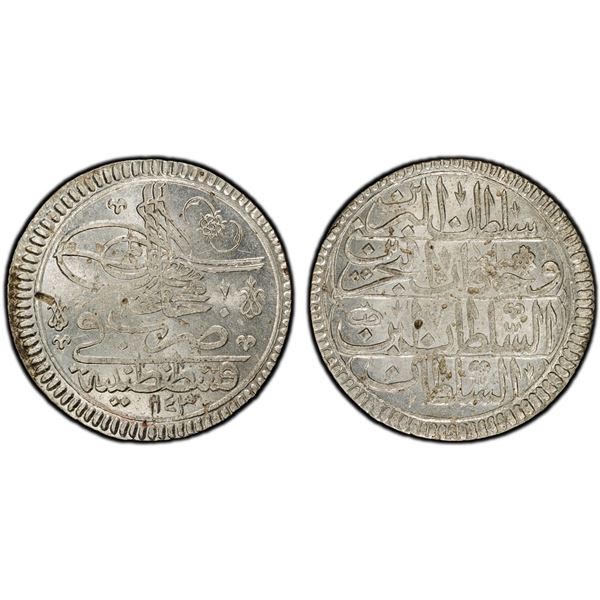 TURKEY: Mahmud I, 1730-1754, AR kurush, Kostantiniye, AH1143, PCGS MS63
