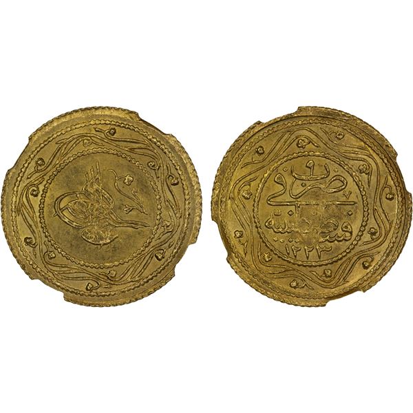 TURKEY: Mahmud II, 1808-1839, AV 2 rumi altin, Kostantiniye, AH1223 year 9, NGC MS62