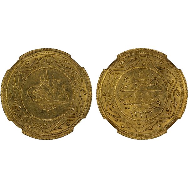TURKEY: Mahmud II, 1808-1839, AV 2 rumi altin, Kostantiniye, AH1223 year 11, NGC MS61