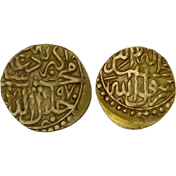 MUGHAL: Akbar I, 1556-1605, AV 1/4 mithqal (1.17g), [Badakhshan], AH970, pleasant VF