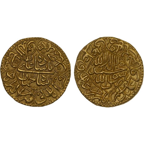 MUGHAL: Shah Jahan I, 1628-1658, AV nazarana mohur (10.94g), Akbarabad, AH1048 year 11, Choice AU