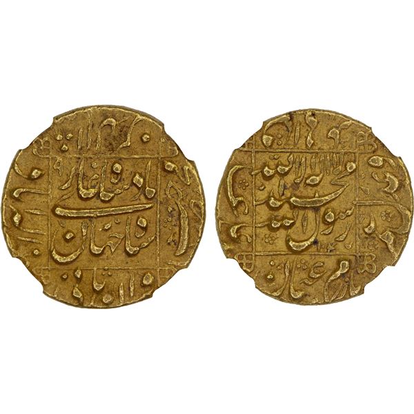 MUGHAL: Shah Jahan I, 1628-1658, AV mohur, Allahabad, AH1046 year 9, NGC AU55