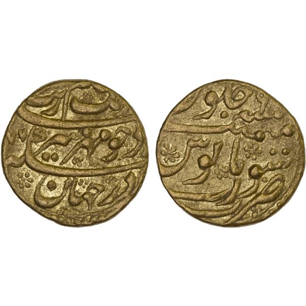 MUGHAL: Aurangzeb, 1658-1707, AV mohur (10.99g), Surat, AH1077 year 6, VF