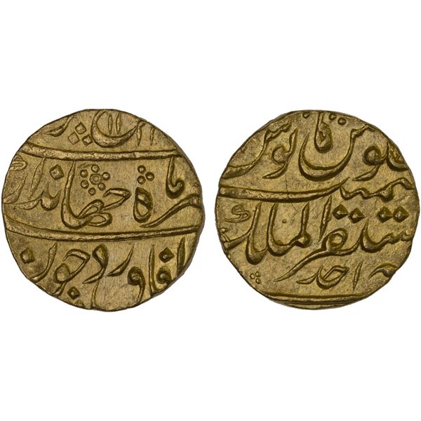 MUGHAL: Jahandar, 1712-1713, AV mohur (10.93g), Akbarabad, AH1124 year one (ahad), Choice AU